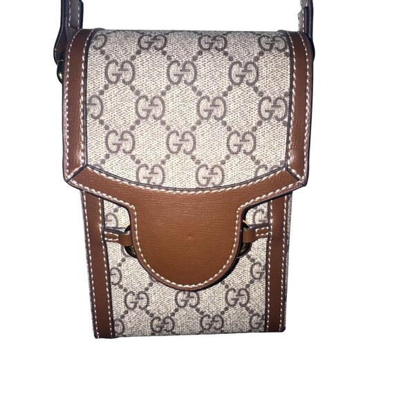 Gucci Horsebit Canvas & Leather Crossbody Bag 7.5x4.5 Inches Adjustable Strap - Picture 3 of 14